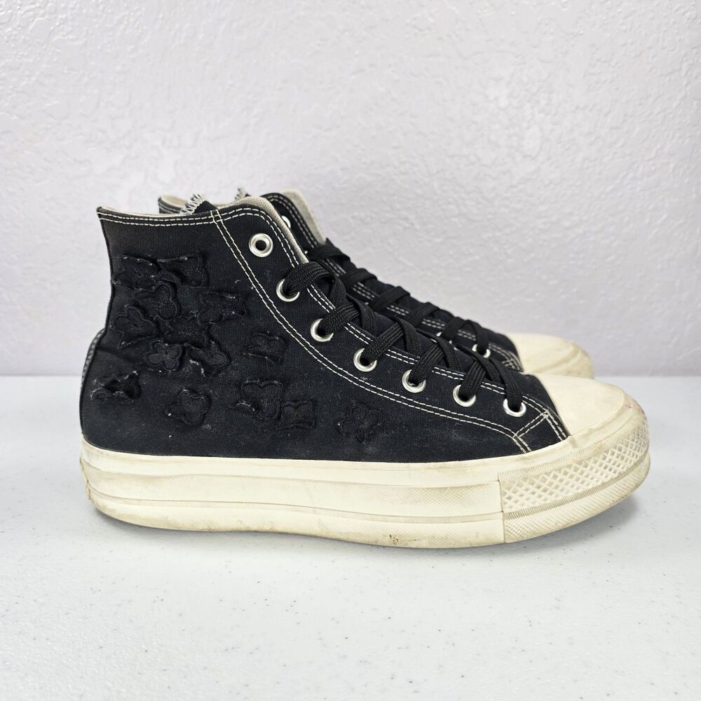 Converse Chuck Taylor All Star Lift High 3D Flowers Black Sneakers Women’s 10